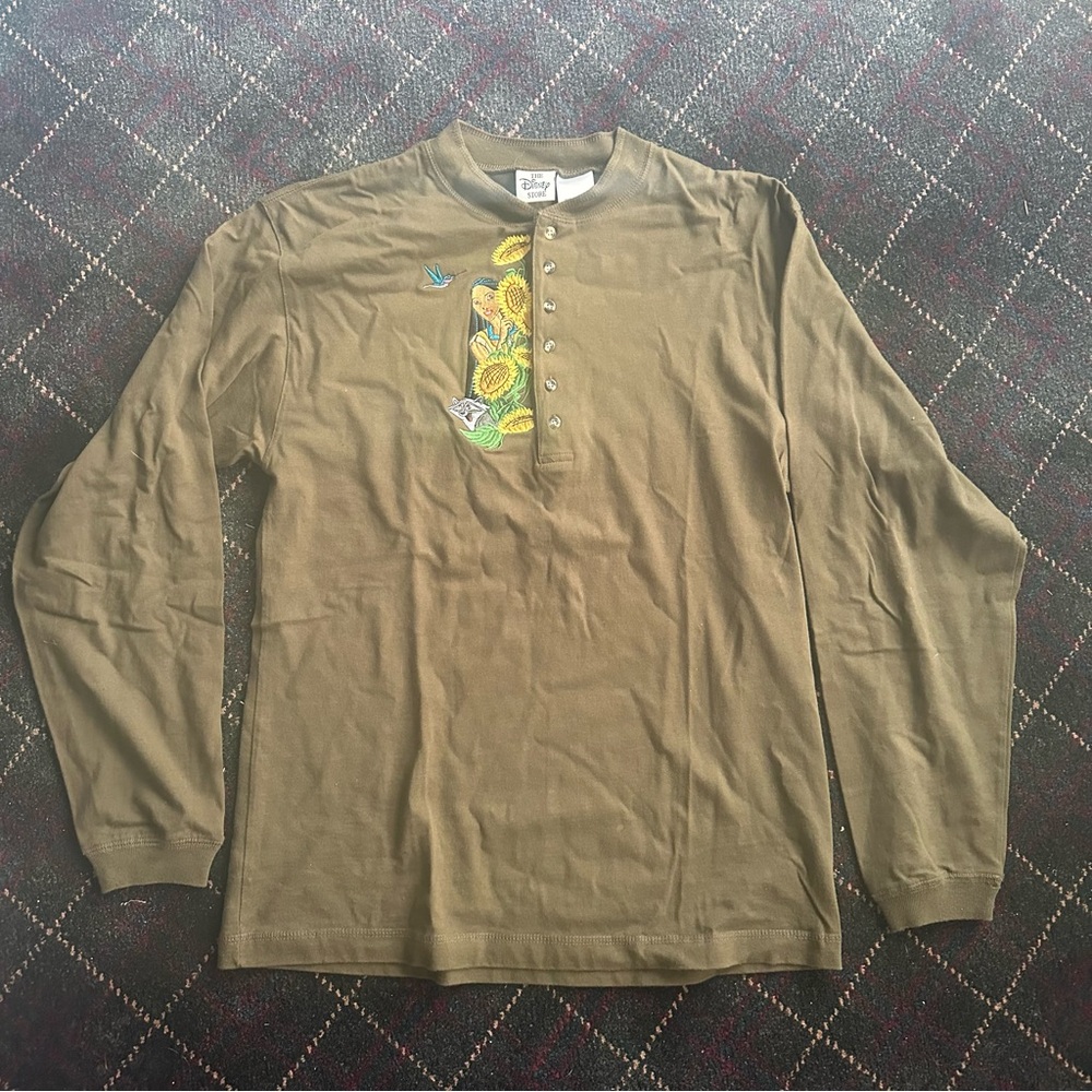vintage disney store long sleeve half button shirt pocahontas embroidery medium